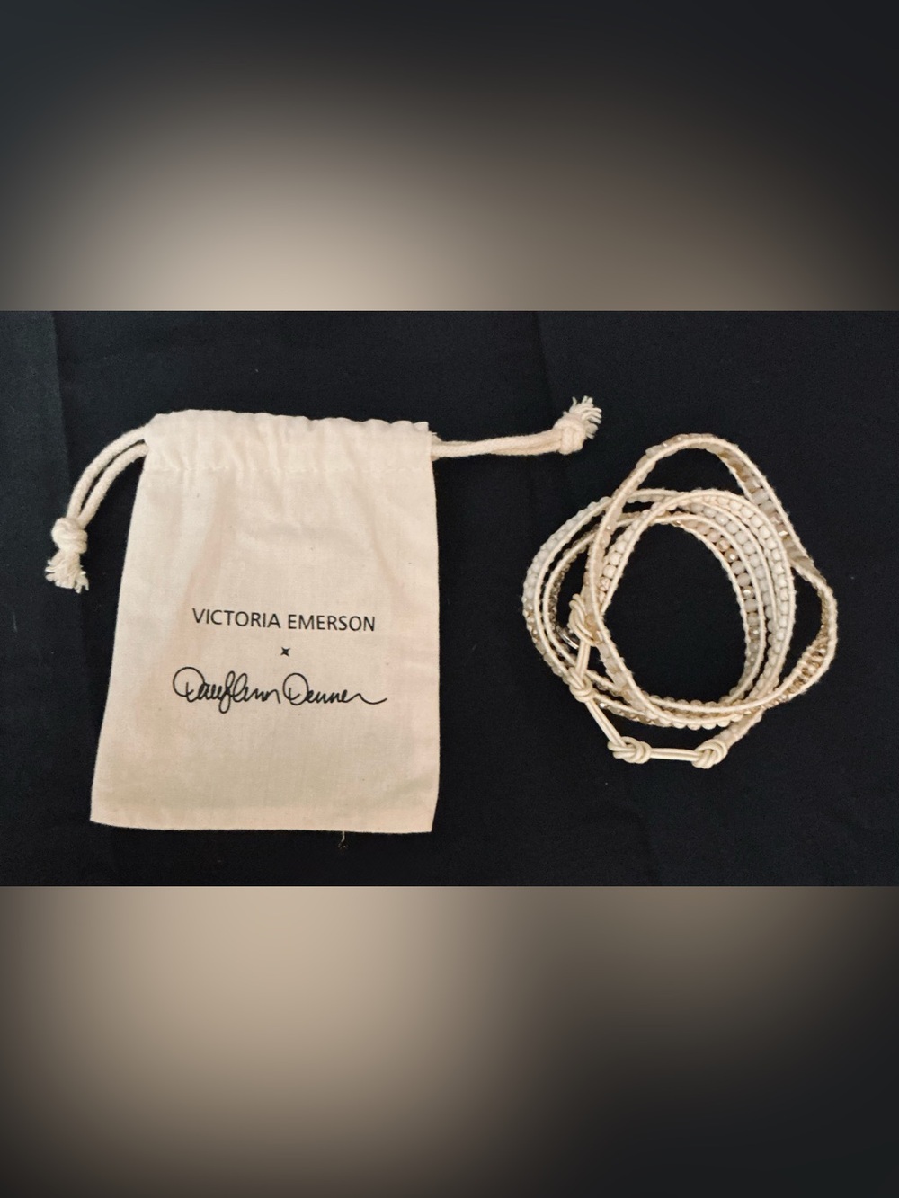 Victoria Emerson Braided & Beaded Wrap Bracelet in Cream
